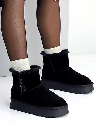 Уггі жіночі на високій підошві чорні з натуральної замші 23077