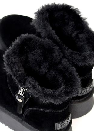 Уггі жіночі на високій підошві чорні з натуральної замші 23077
