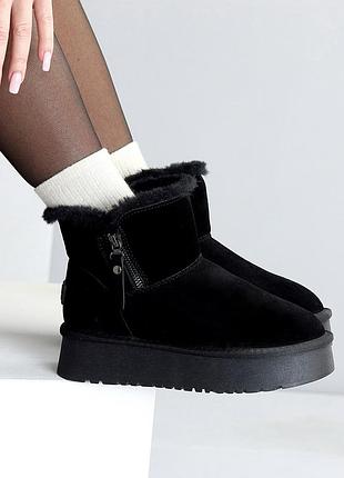 Уггі жіночі на високій підошві чорні з натуральної замші 23077