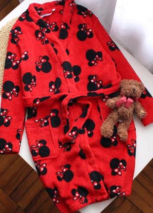 Яркий мягкий махровый халатик с минни маус 7-8 лет