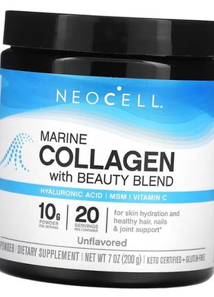 Морський колаген та гіалуронова кислота, marine collagen with beauty blend, neocell 198г без смаку (68342016)