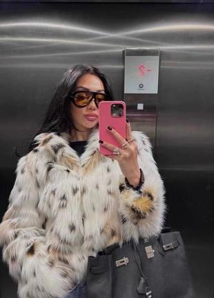 Шубка эко рысь леопард теплая мех