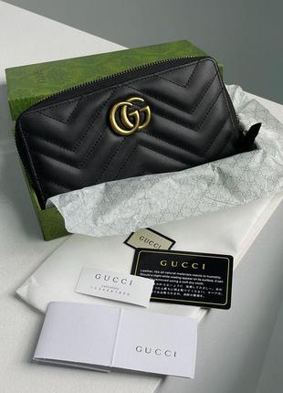 Gucci gg marmont zip-around long wallet black matelasse