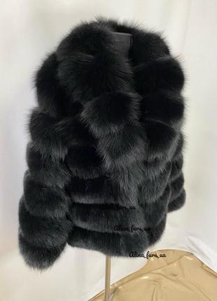 Шуба из песец поперечная модель с английским воротником шаль