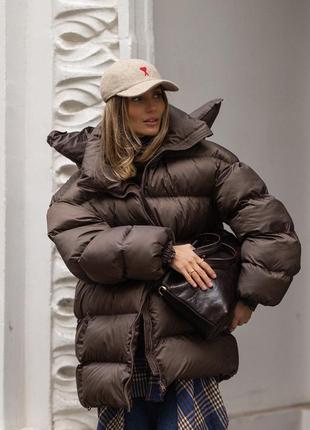 Дутый пуховик оверсайз до -30° с капюшоном, женский объемный пуфер оверсайз на зиму, зимний пуховик на экопухе с мембраной, dress