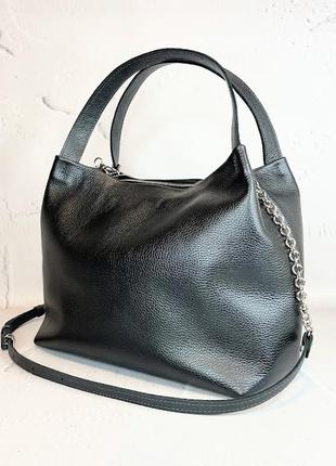 Сумка жіноча велика натуральна шкіра, сірий металік 1609