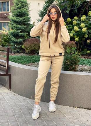 Флісовий спортивний костюм у стилі casual, жіночий якісний костюм з мікрофлісу двійка з капюшоном, костюм з флісу на осінь зиму, 236