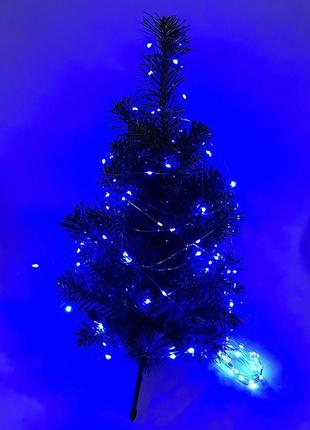 Гирлянда светодиодная роса на батарейках синяя, провод прозрачный, 5м