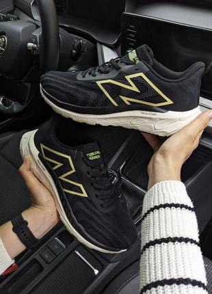 Чоловічі кросівки new balance fresh foam чорні з салатовим кеди текстильні сітка легкі відмінна якість весняні літні демісезонні низькі нью баланс