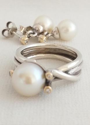 Pandora оригинал кольцо woven splendor жемчуг и бриллианты