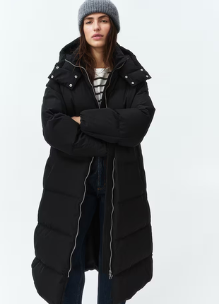 Довгий пуховик black h&m premium selection 1230246001