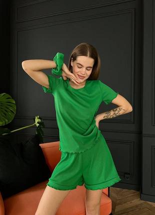 Домашний костюм, р.42-44,46-48, рубчик, зеленый3 фото