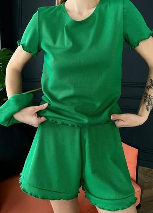 Домашний костюм, р.42-44,46-48, рубчик, зеленый5 фото