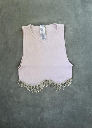 Топ в рубчик со стразами zara