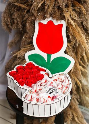 Бокс для матусі в подарунок/подарунковий бокс тюльпан для мами, подарунок мамі