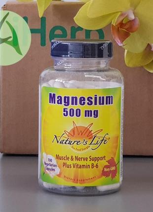 Nature's life, магній з вітаміном в6, 500 мг, 100 капсул