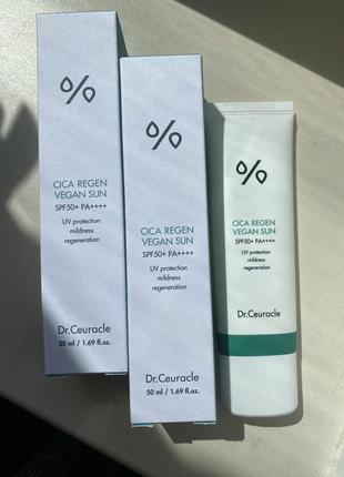 Сонцезахисний веганський крем з центелою азіатською spf50+ pa++++ dr.ceuracle cica regen vegan sun  50 ml