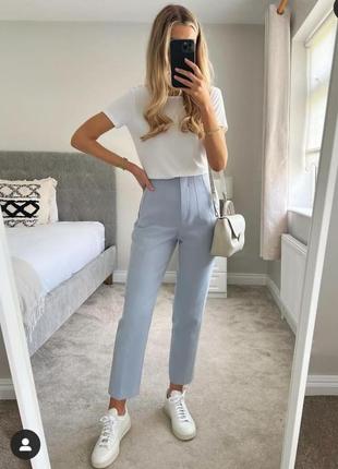 Голубые брюки с высокой посадкой zara