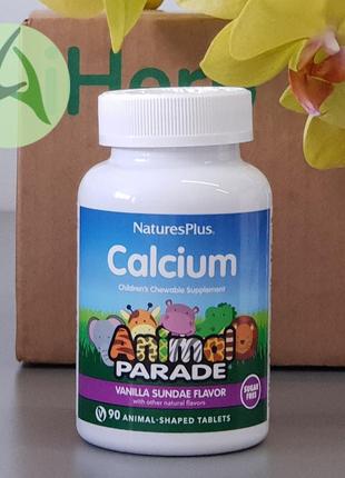Naturesplus, source of life, animal parade, кальцій, жувальна добавка для дітей, без цукру, смак натурального ванільного морозива,