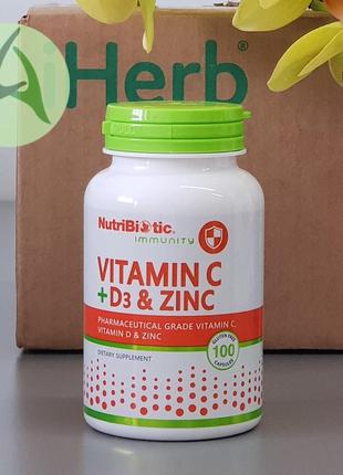 Nutribiotic, immunity, витамин c, d3 и цинк, 100 капсул