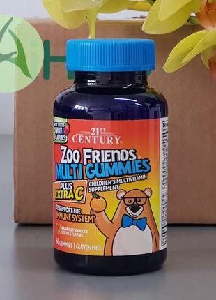 21st century, zoo friends, мультивитаминны для детей + витамин с, 60 жевательных таблеток