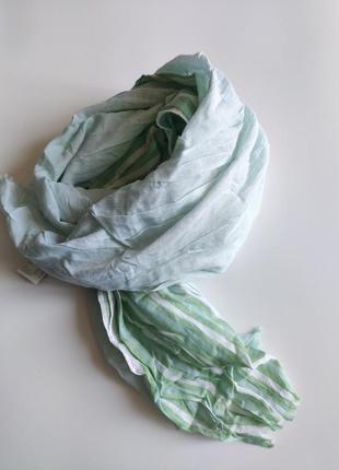 Тонкий летний шарф mexx 175-70 см в полоску бирюзово- салатовий8 фото