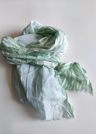 Тонкий летний шарф mexx 175-70 см в полоску бирюзово- салатовий3 фото