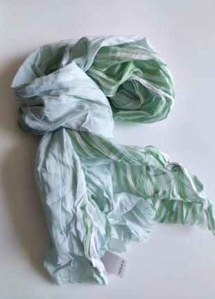 Тонкий летний шарф mexx 175-70 см в полоску бирюзово- салатовий6 фото