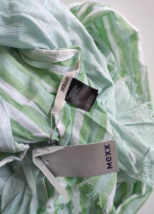Тонкий летний шарф mexx 175-70 см в полоску бирюзово- салатовий10 фото