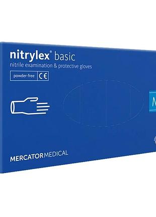 Рукавички нітрилові оглядові nitrylex basic нестерильні неприпудрені m 100 шт blue