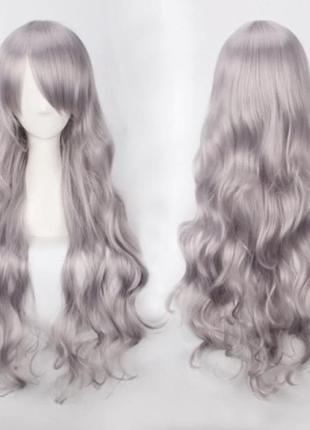 Парик пепельной блондинки волнистый длинный 80см c длинной челкой блонд