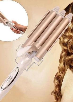 Потрійна плойка-щипці для завивки волосся gemei gm-1988 три хвилі hphb