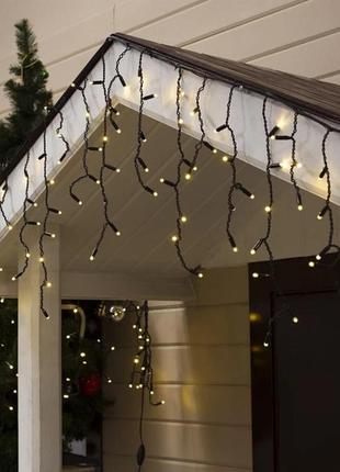 Светодиодная гирлянда бахрома | черный провод | 3мx0.6м | 120led крупный диод |теплый белый