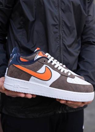 Чоловічі кросівки nike air force brown white orange1 фото