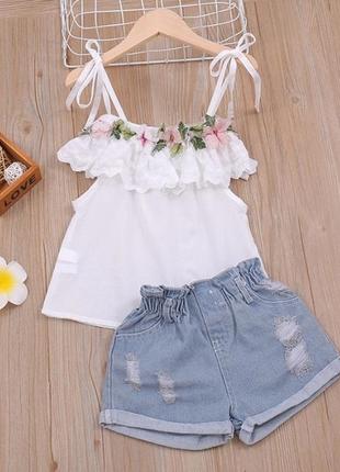 Детский летний костюм с джинсовыми шортами и майкой