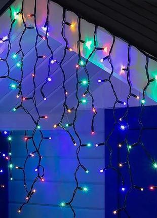 Светодиодная гирлянда бахрома | черный провод | 3мx0.6м | 120led крупный диод | цветная