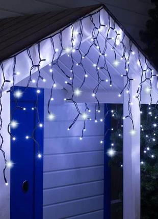 Светодиодная гирлянда бахрома | черный провод | 3мx0.6м | 120led крупный диод | холодный белый