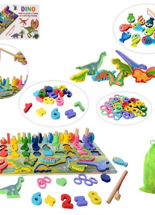 Деревянная игрушка центр развивающий md 2758 фигурки, рыбалка, цифры, динозавры