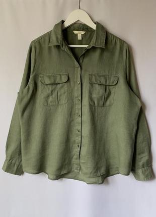 Лляна стильна оверсайз сорочка хакі льон h&m