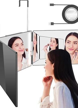 Armour fit 3-стороннє дзеркало зі світлодіодною підсвіткою, регульоване на 360° і складане дзеркало