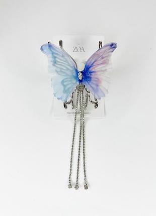 Заколка для волос finding краб бабочка со стразами металлический серебристый 8 см