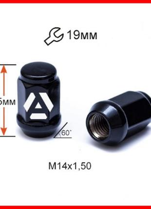 Гайка колесная m14x1,50 черный хром высота 35 мм конус с выступ., закр., кл.19мм