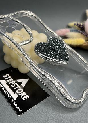 Чохол для samsung a16 (а166) з посокетом серце прозорий із блискітками хвилястий силіконовий