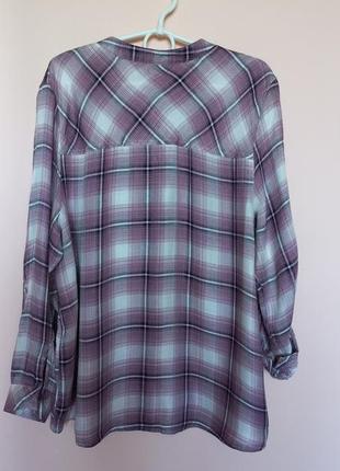Сиреневая натуральная рубашка в клетку, клетчатая рубашка, блуза в клетку, клетчатая блуза 54 г.6 фото
