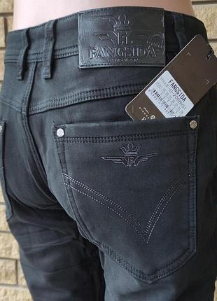 Мужские теплые зимние джинсы, брюки на флисе стрейчевые fangsida, турция