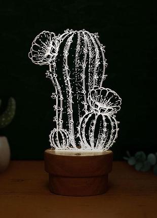 Led нічник світильник дерев'яний кактус бездротовий / usb