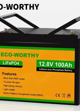 Компактна аккумуляторна батарея eco-worthy 12v 100ah ​​lifepo4 bms 4000+ циклів