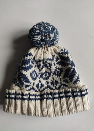 Шапка lindex accessories с баламбоном р.52-54 (s-m) кремовая с синим 3