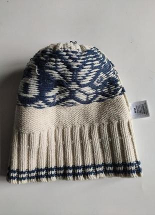 Шапка lindex accessories с баламбоном р.52-54 (s-m) кремовая с синим 8