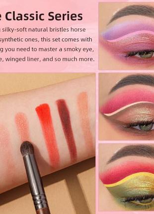 Набір пензлів з натуральним ворсом (кози, поні, ласки) для макіяжу очей ovw, 12 штук у брендовій косметичці5 фото